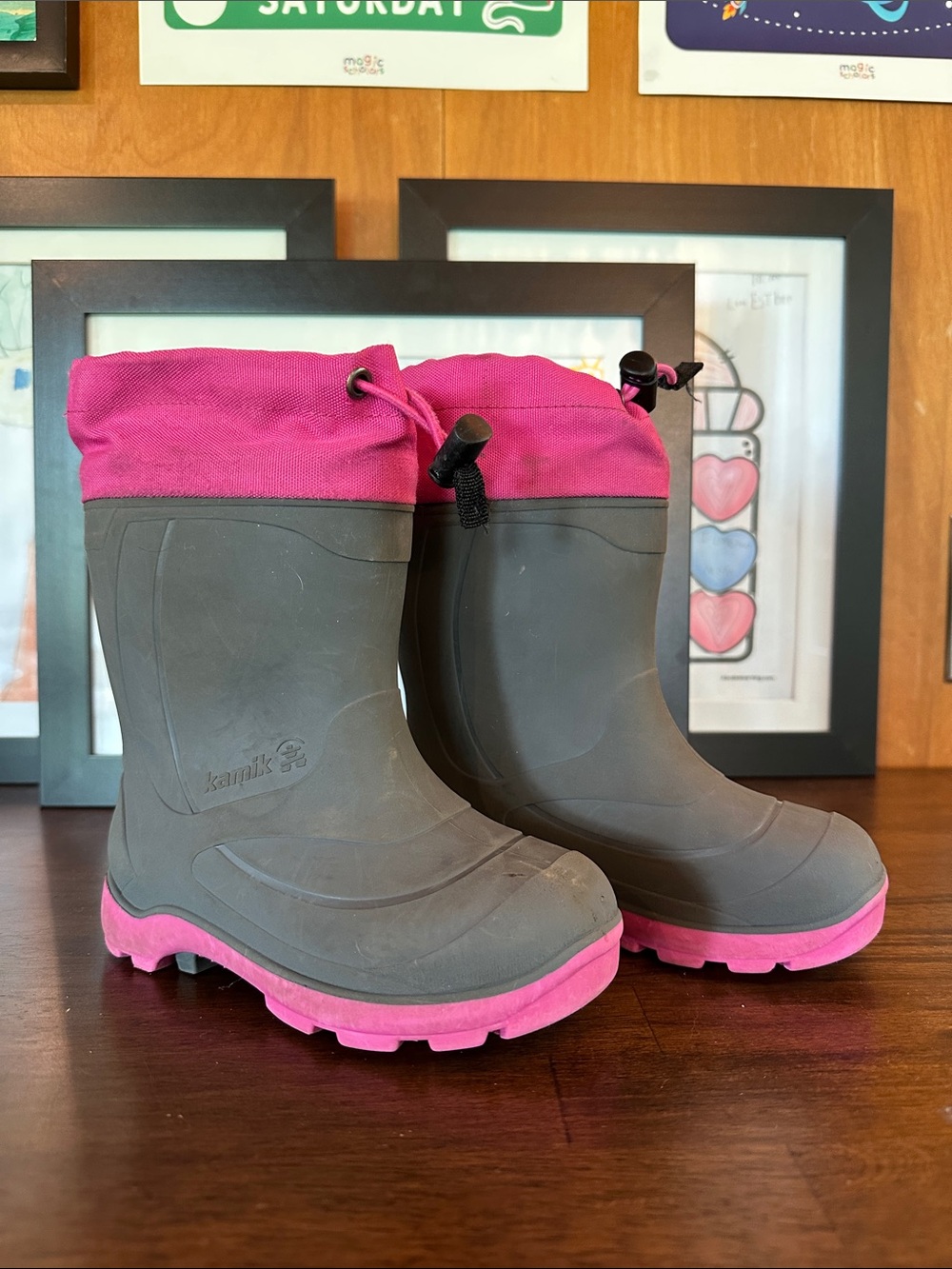 Kamik Kids Gray and Pink Waterproof Winter / Rain Boots
